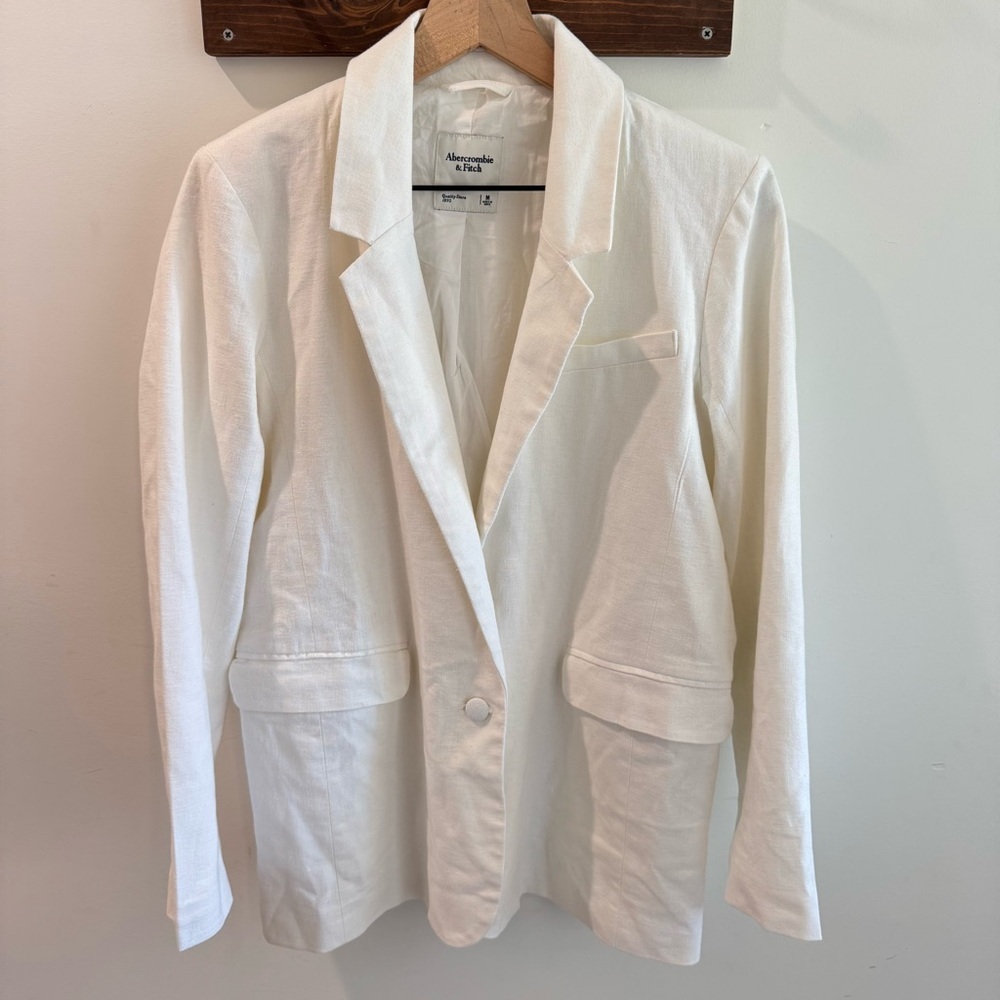 Abercrombie & Fitch Linen Blend‎ White Longline Blazer Jacket Medium